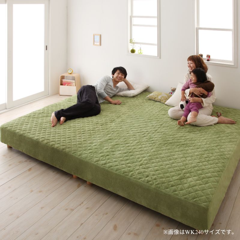 家族を繋ぐ大型マットレスベッド ELAMS エラムス 長さ15cm脚付きマットレスベッド ポケットコイル×タオルカバー Q 寝具カラー モスグリーン お客様組立