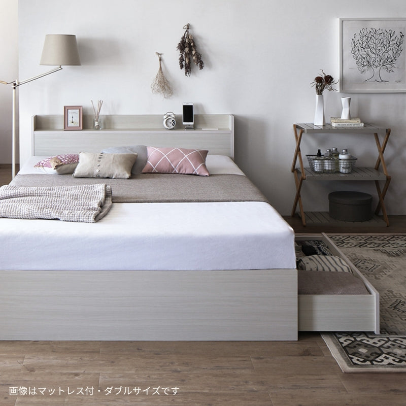 棚・コンセント付 天然木調引き出し収納ベッド 【KASANE】ホワイト ベッドフレームのみ シングル フレームカラー ニュアンスホワイト 寝具カラー お客様組立