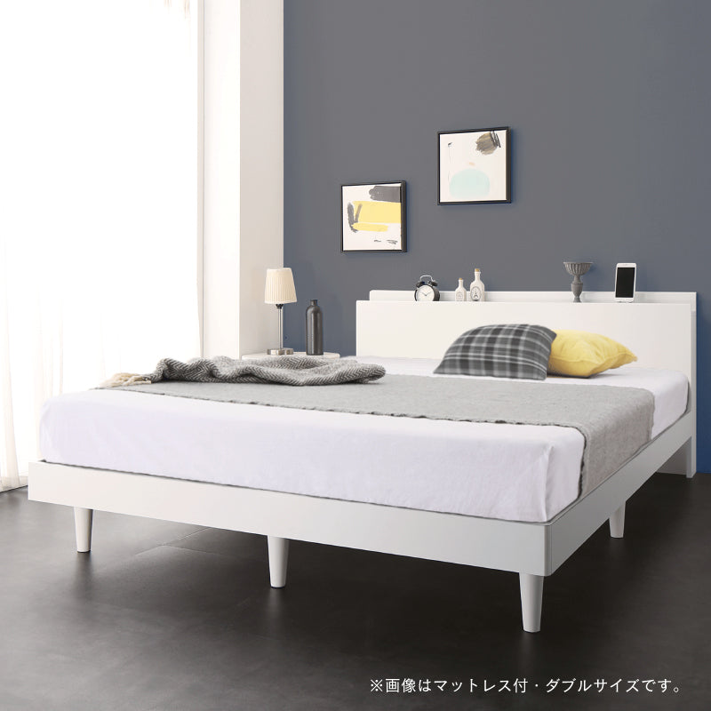 【KASANE】棚・コンセント・脚付き無垢すのこベッド マットレスセット 匠モデルマットレス シングル フレームカラー ピュアホワイト 寝具カラー ホワイト お客様組立