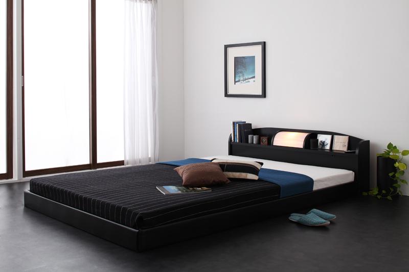 照明・棚付きフロアベッド ROSSO ロッソ ベッドフレームのみ セミダブル レギュラー丈 フレームカラー ブラック マットレスカラー