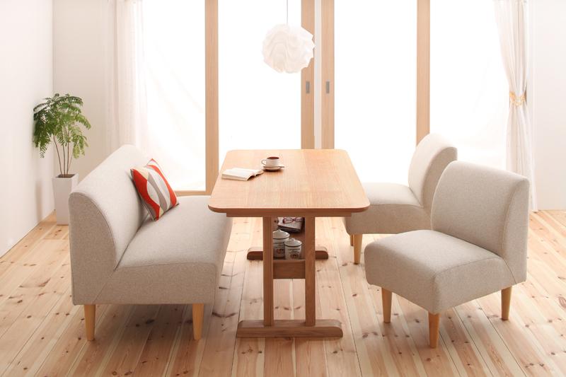 カバーリングアームレスソファ ダイニングセット como. コモ 4点:テーブル+ソファ3点 W130+2P+1P2脚 座面カラー モスグリーン