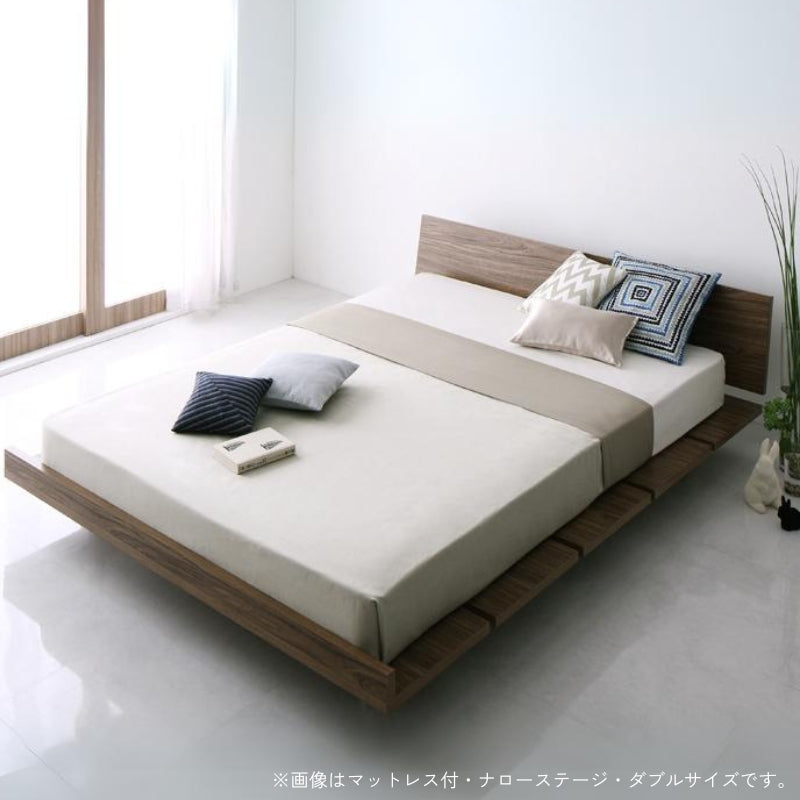 モダンデザインローベッド Masterpiece マスターピース プレミアムボンネル付 ナローステージ ダブル フレームカラー ウォルナットブラウン マットレスカラー ホワイト お客様組立