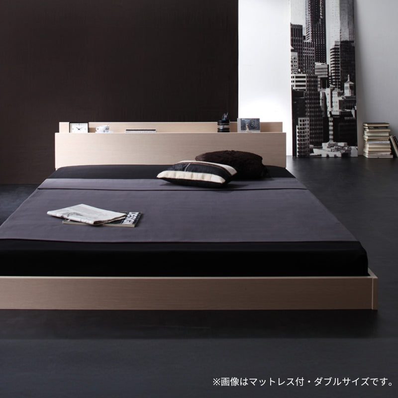 棚・コンセント付きフロアベッド W.coRe ダブルコア 国産カバーポケット付 セミダブル フレームカラー オークホワイト マットレスカラー 組立設置サービス付き
