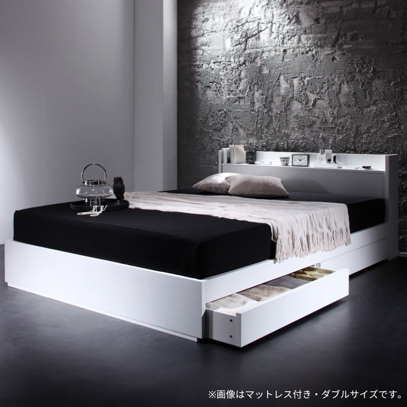 棚・コンセント付き収納ベッド VEGA ヴェガ プレミアムポケット付 シングル フレームカラー ホワイト マットレスカラー ホワイト 組立設置サービス付き