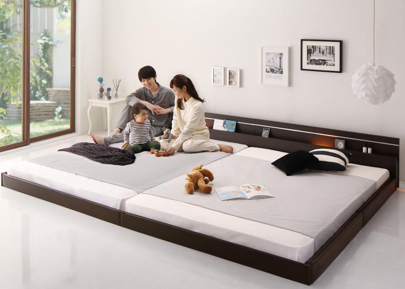 モダンライト・コンセント付き国産フロアベッド JOINT WIDE ジョイントワイド ラテックス入り国産ポケット付 ワイドK220(S+SD) フレームカラー ホワイト