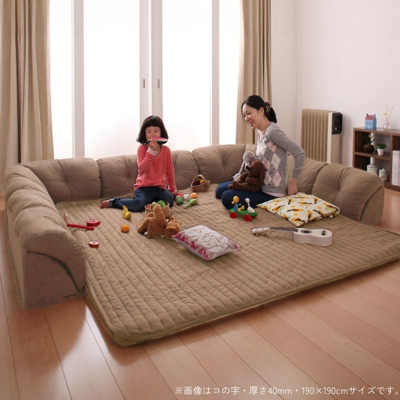 こたつに合わせるフロアコーナーソファ コの字 190×190cm 厚さ40mm 座面カラー ベージュ