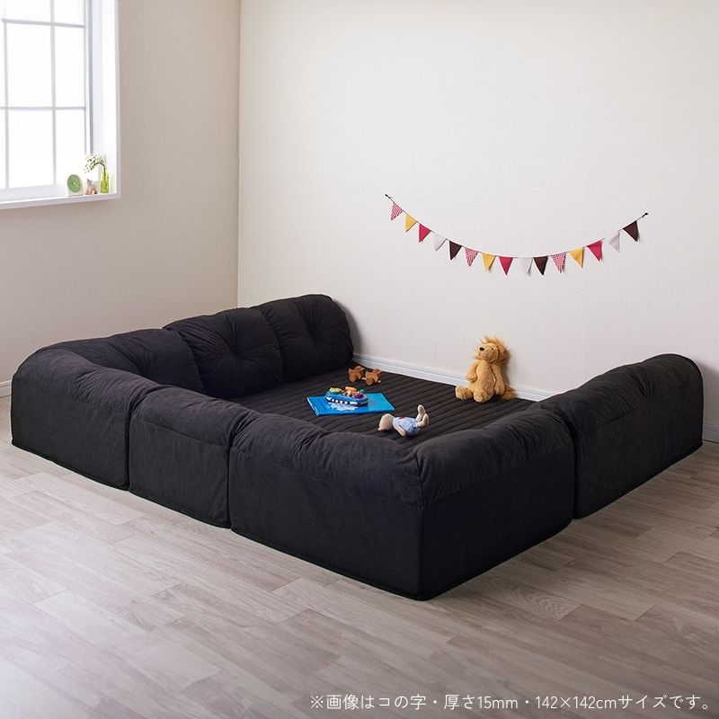 こたつに合わせるフロアコーナーソファ コの字 190×190cm 厚さ40mm 座面カラー ブラック