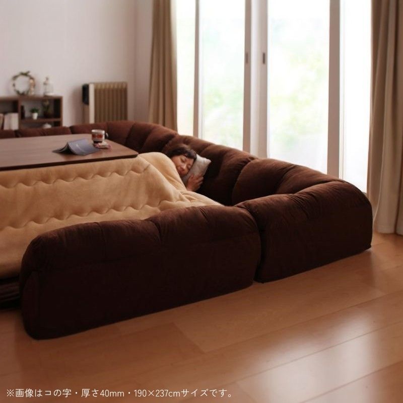こたつに合わせるフロアコーナーソファ コの字 142×142cm 厚さ40mm 座面カラー ブラウン