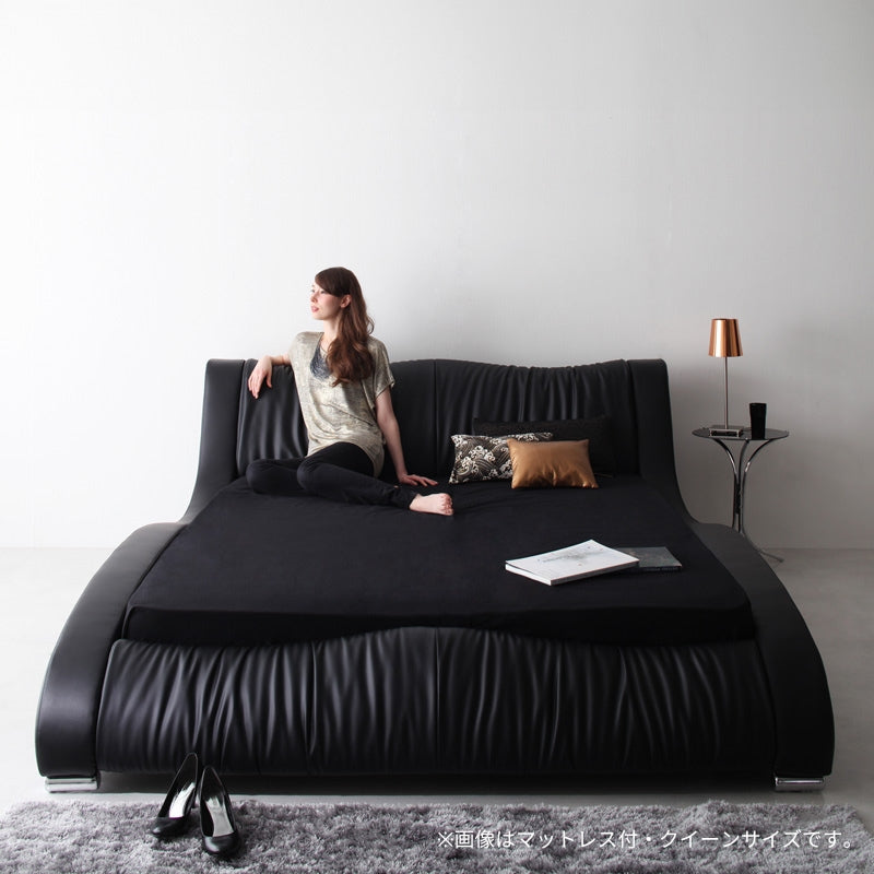 モダンデザイン・高級レザー・デザイナーズベッド Fortuna フォルトゥナ プレミアムボンネル付 クイーン(Q×1) フレームカラー ブラック マットレスカラー ブラック 組立設置サービス付き