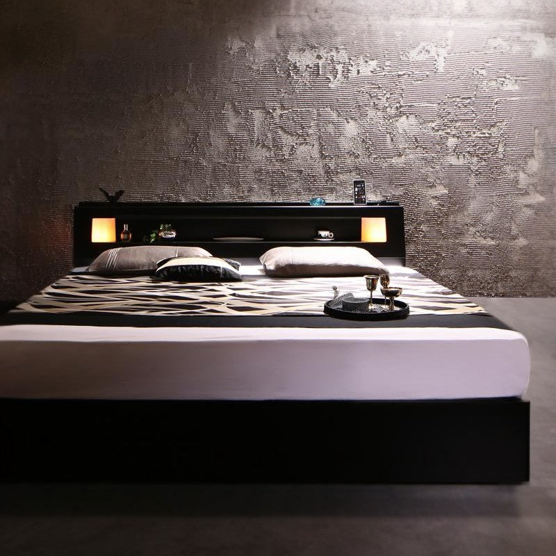 モダンデザイン・キングサイズ収納ベッド Leeway リーウェイ プレミアムポケット付 キング(K×1) フレームカラー ブラック マットレスカラー ホワイト 組立設置サービス付き