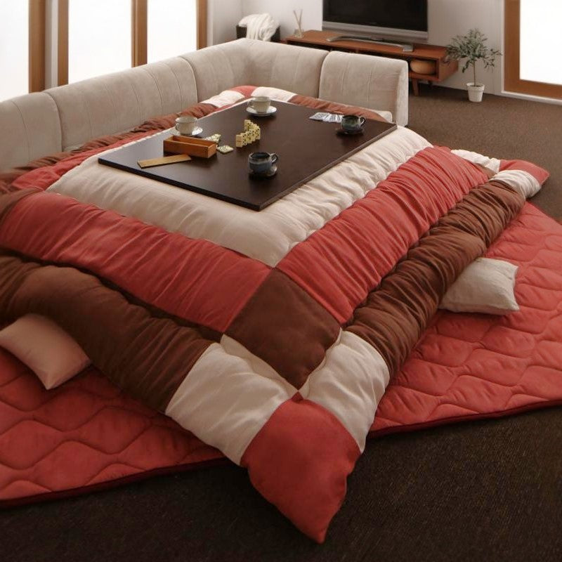 スウェード調パッチワークこたつ布団 icoi イコイ 掛布団&敷布団2点 正方形(75×75cm)天板対応 ファブリックカラー モスグリーン