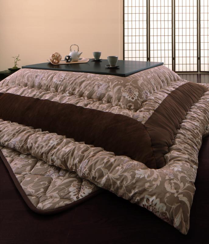 更紗模様こたつ布団 掛布団&敷布団2点 正方形(75×75cm)天板対応 ファブリックカラー グリーン