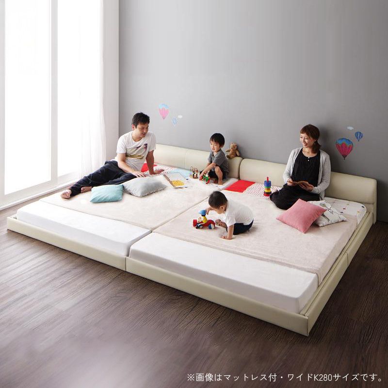 ワイドレザーフロアベッド Serafiina セラフィーナ スタンダードボンネル付 ワイドK220(S+SD) フレームカラー アイボリー マットレスカラー ブラック お客様組立