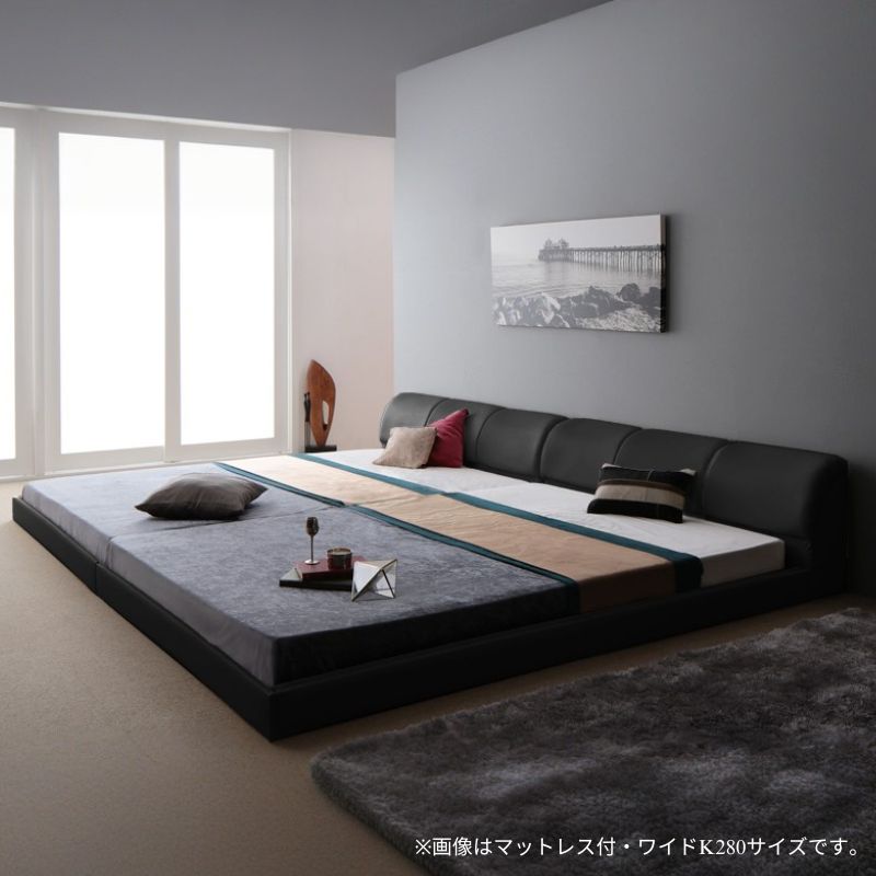 モダンデザインレザーフロアベッド BASTOL バストル ベッドフレームのみ ワイドK200 フレームカラー ブラック マットレスカラー 組立設置サービス付き
