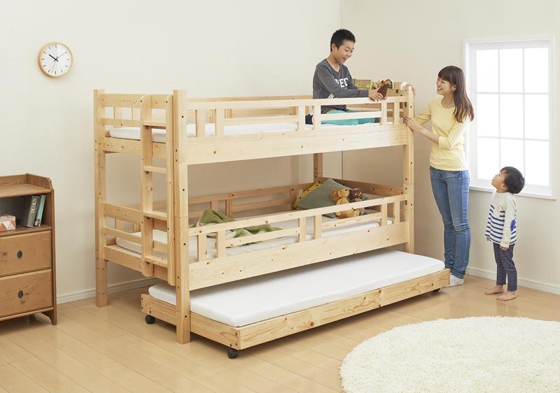 タイプが選べる頑丈ロータイプ収納式3段ベッド fericica フェリチカ 専用別売品 60cm棚 フレームカラー ナチュラル
