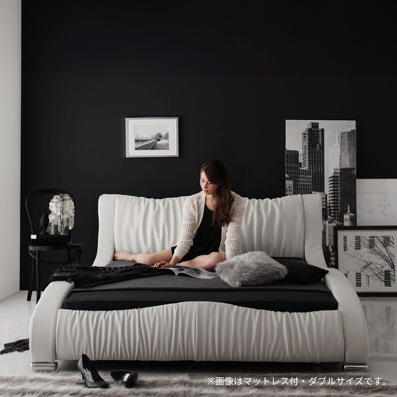 モダンデザイン・高級レザー・デザイナーズベッド Formare フォルマーレ プレミアムポケット付 ダブル フレームカラー ホワイト マットレスカラー ブラック 組立設置サービス付き