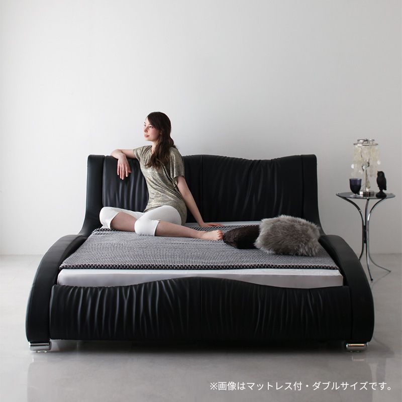 モダンデザイン・高級レザー・デザイナーズベッド Formare フォルマーレ プレミアムポケット付 セミダブル フレームカラー ブラック マットレスカラー ブラック 組立設置サービス付き