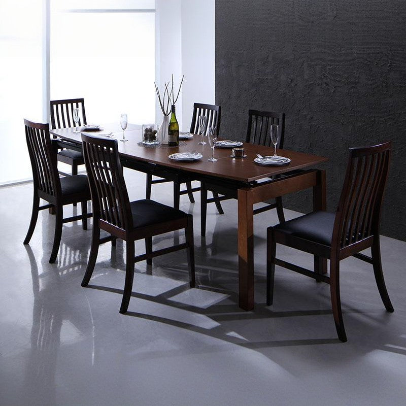 ハイバックチェア ウォールナット材 スライド伸縮式ダイニング Gemini ジェミニ 5点:テーブル+チェア×4 W140-240 フレームカラー・座面カラー ブラウン 座面カラー ブラック お客様組立