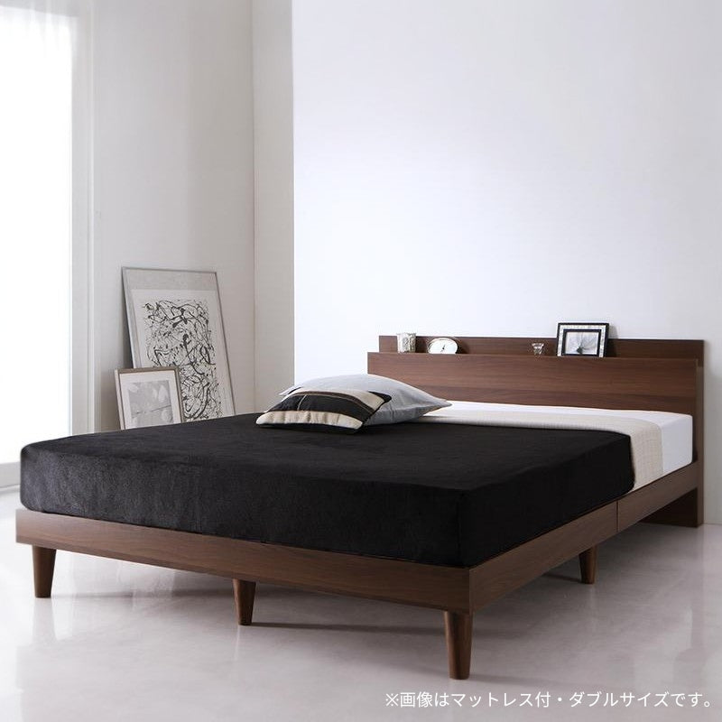 棚・コンセント付きデザインすのこベッド Reister レイスター プレミアムポケット付 セミダブル フレームカラー ウォルナットブラウン マットレスカラー ブラック お客様組立