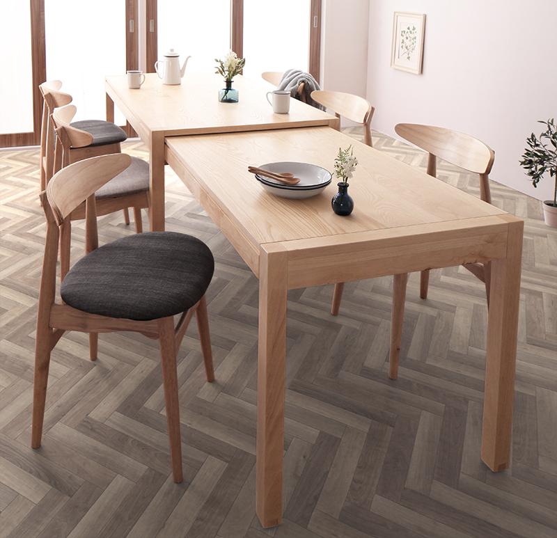 北欧デザイン スライド伸縮テーブル ダイニングセット SORA ソラ 4人用⑪ チェア座面カラー ミディアムグレー ベンチ・背ベンチ座面カラー ベージュ お客様組立