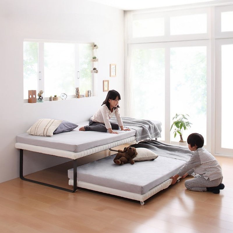 親子ベッド Bene&Chic ベーネ&チック 薄型軽量ポケット付 上下段セット シングル フレームカラー アイボリー お客様組立