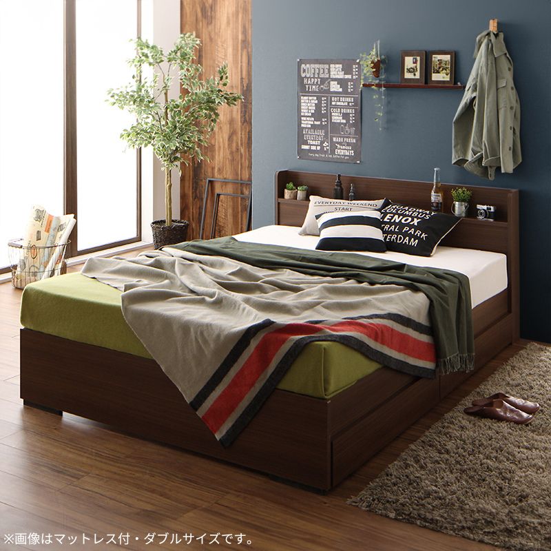 工具いらずの組み立て・分解簡単収納ベッド Lacomita ラコミタ 国産ボンネルコイルマットレス付 ダブル フレームカラー ブラウン