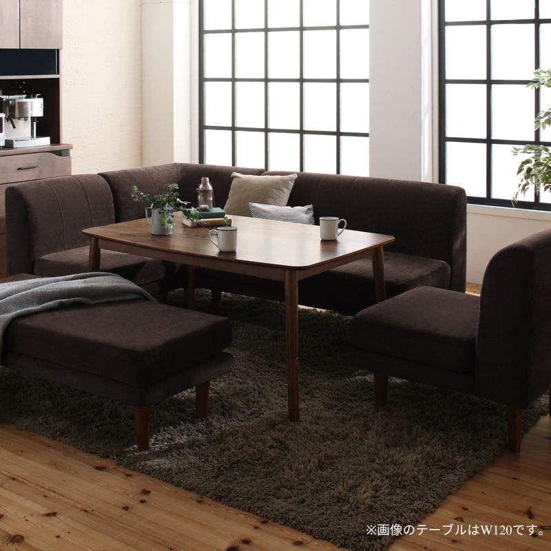 こたつにもソファにも ダイニングセット Repol ルポール 6点:テーブル+ソファ4点+ベンチ W105 フレームカラー・座面カラー ブラウン お客様組立
