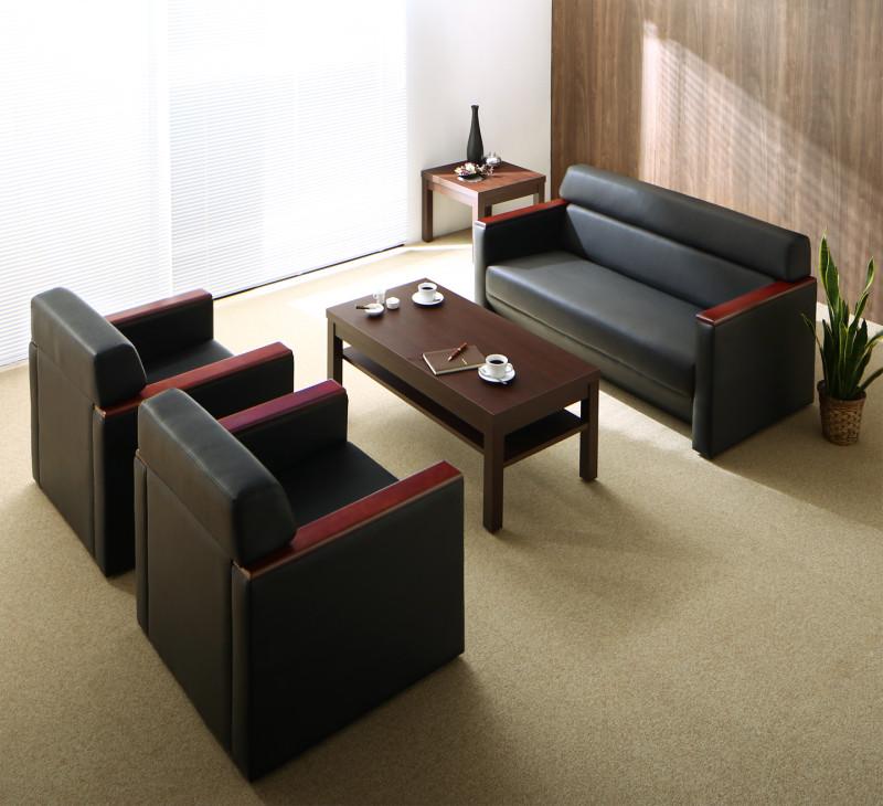 条件や目的に応じて選べる高級木肘デザイン応接ソファセット Office Grade オフィスグレード ソファ2点&テーブル 3点セット 1P+2P 座面カラー ブラック フレームカラー