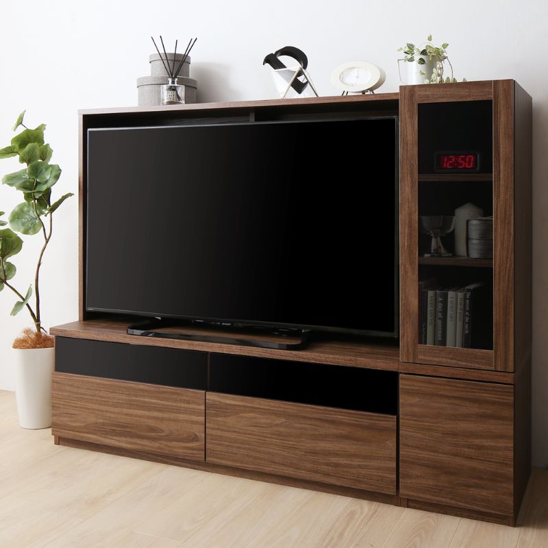 ミドルタイプテレビボードシリーズ city sign シティサイン 2点:テレビ台+ガラス扉 本体カラー ウォルナットブラウン