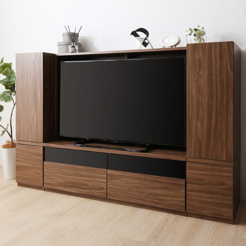 ミドルタイプテレビボードシリーズ city sign シティサイン 3点:テレビ台+木扉×2 本体カラー ウォルナットブラウン