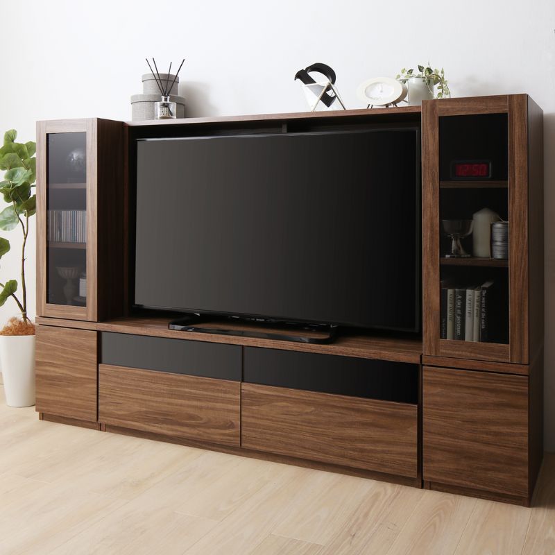 ミドルタイプテレビボードシリーズ city sign シティサイン 3点:テレビ台+ガラス扉×2 本体カラー ウォルナットブラウン