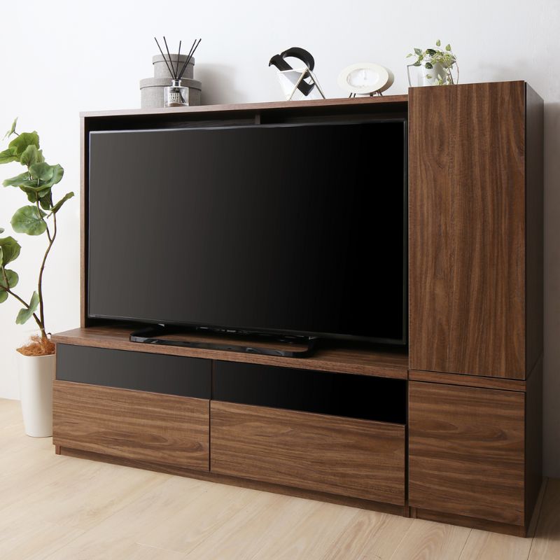 ミドルタイプテレビボードシリーズ city sign シティサイン 2点:テレビ台+木扉 本体カラー ウォルナットブラウン