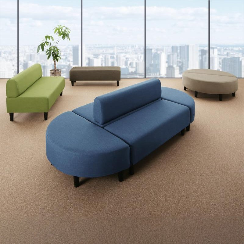 空間に合わせて色と形を選ぶカバーリング待合ロビーソファ Lily リリィ 4点: 半円×2+背あり+背なし 2P×4 座面カラー ブルー