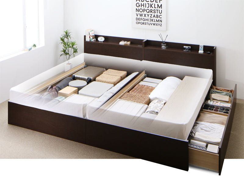 連結 棚・コンセント付収納ベッド Ernesti エルネスティ マルチラススーパーマットレス付 Bタイプ すのこ セミダブル フレームカラー ホワイト マットレスカラー 組立設置サービス付き