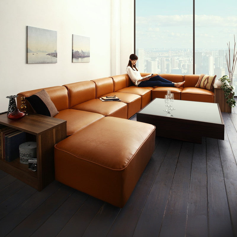 レイアウト自由自在大型L字ヴィンテージデザインコーナーソファ ELCROW エルクロウ ソファ単品 肘なし 1P 座面カラー キャメルブラウン フレームカラー お客様組立