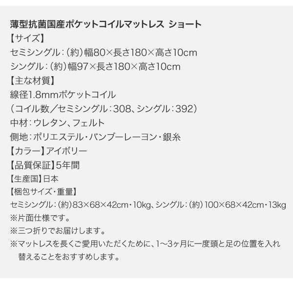 搬入・組立・簡単 すのこ構造 ショート丈脚付きマットレス ボトムベッド