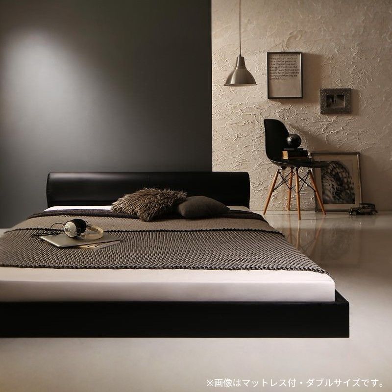 高級感のある モダンデザインレザーフロアベッド GIRA SENCE ギラセンス プレミアムポケット付 セミダブル フレームカラー ブラック マットレスカラー ホワイト 組立設置サービス付き