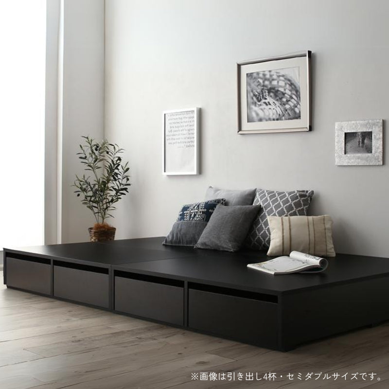 選べる引出収納付きシンプルデザインローベッド Menoce メノーチェ ベッドフレームのみ 引き出し無 セミダブル フレームカラー ブラック マットレスカラー 組立設置サービス付き