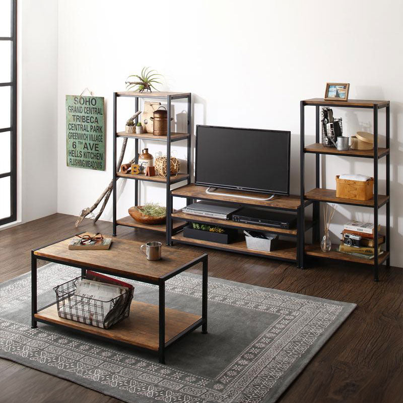 ヴィンテージ調リビング収納シリーズ Cordette コルデット 2点:シェルフ×2 フレームカラー ブラウン