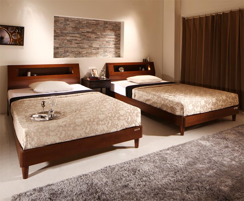 高級ウォルナット材ツインベッド Fidelio フィデリオ 最高級国産ナノポケット付 ツイン(S×2) フレームカラー ウォルナットブラウン マットレスカラー ブラック