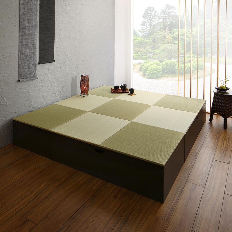 日本製 収納付きデザイン畳リビングステージ そよ風 そよかぜ 本体 ハイタイプ 120×120cm 本体カラー ダークブラウン 畳カラー グリーン