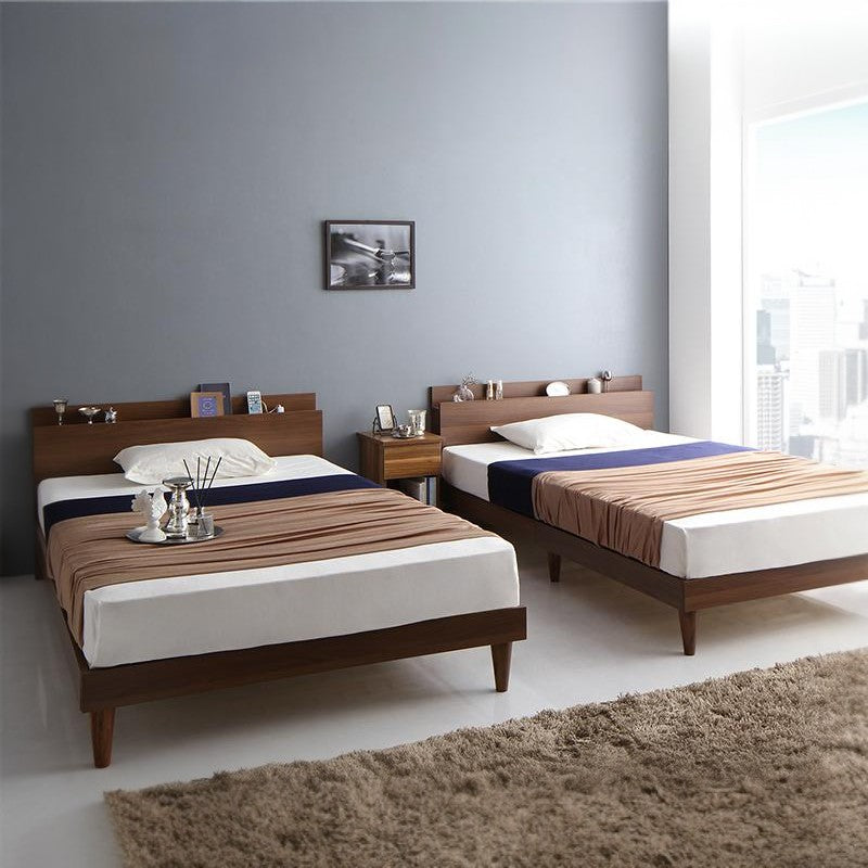 棚・コンセント付きツインすのこベッド Ruchlis ラクリス プレミアムボンネル付 ツイン(S+SD) フレームカラー ウォルナットブラウン マットレスカラー ホワイト お客様組立