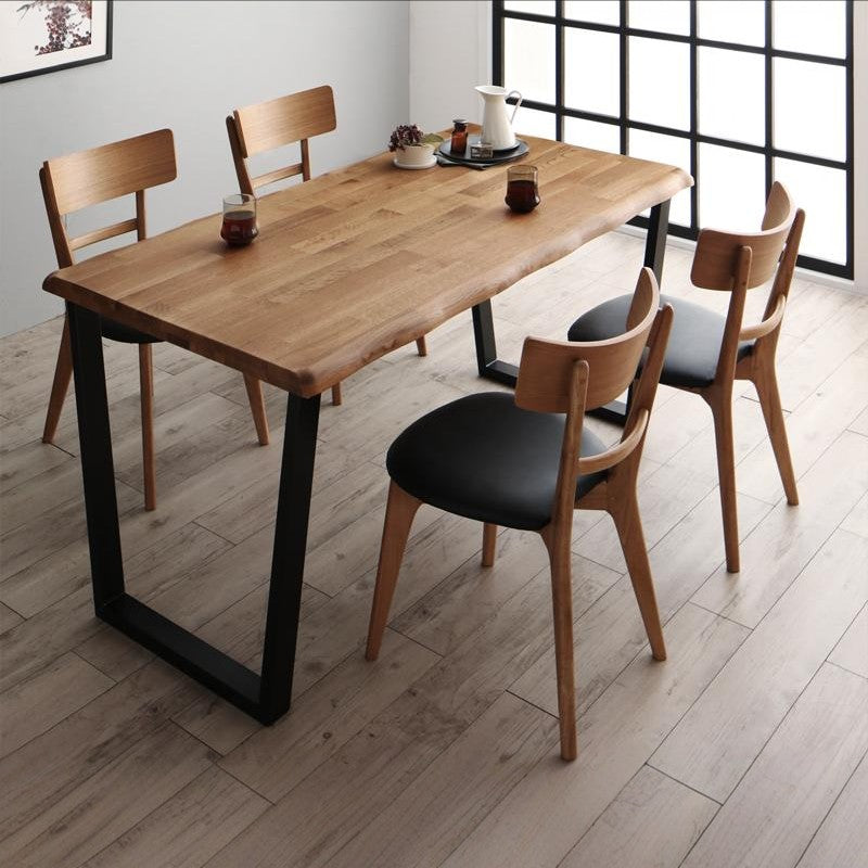 天然木オーク無垢材モダンデザインダイニング Cartysue カーティス 4点:テーブル+チェア×2+ベンチ W120 フレームカラー・座面カラー オークナチュラル お客様組立