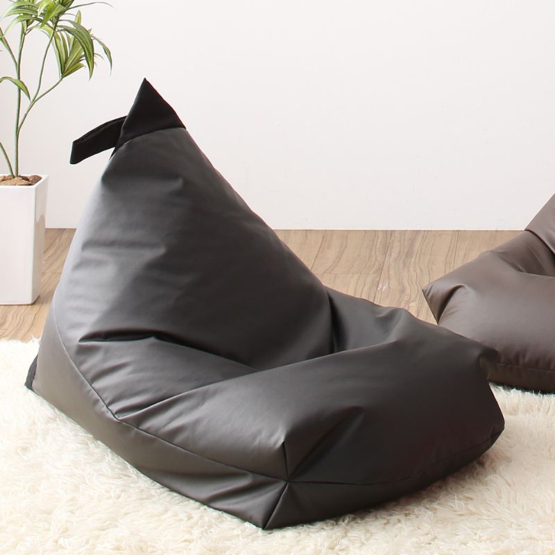 おしゃれ 背もたれ ビーズクッション 座面カラー PVCレザー/ブラック