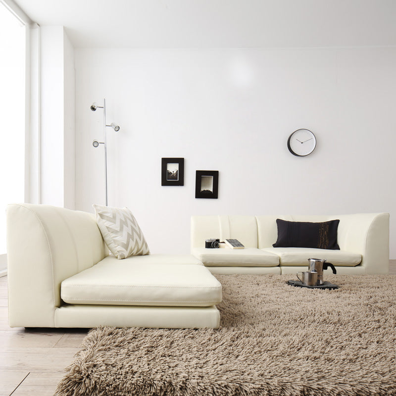 ローソファー コーナー フロアソファー floor corner sofa 1P×3+コーナー 座面カラー PVCレザー/アイボリー
