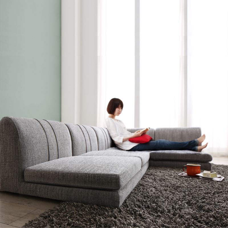 ローソファー コーナー フロアソファー floor corner sofa 1P×3+コーナー 座面カラー ファブリック/グレー