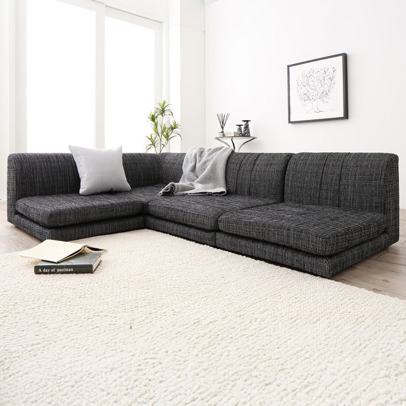 ローソファー コーナー フロアソファー floor corner sofa 1P×3+コーナー 座面カラー ファブリック/ブラック