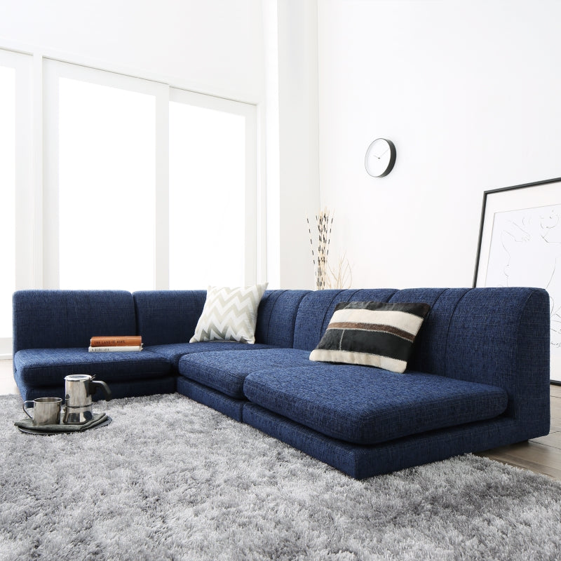 ローソファー コーナー フロアソファー floor corner sofa 1P×3+コーナー 座面カラー ファブリック/ネイビー