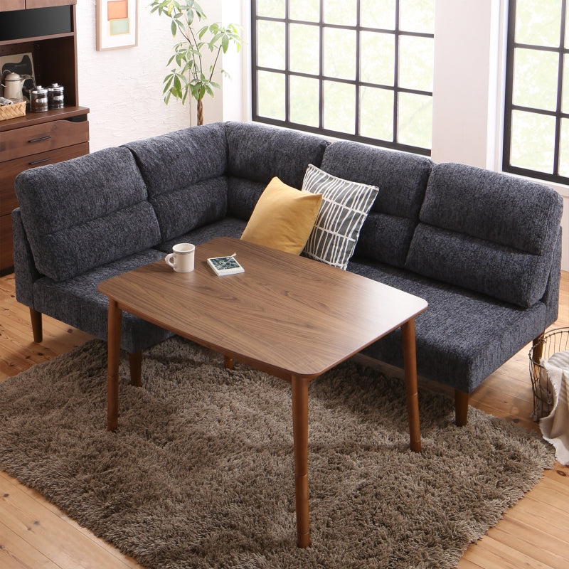 高さ調節可能 ハイバックこたつソファダイニング Leoru レオール 4点:テーブル+ソファ3点 W135+2P+1P+コーナー フレームカラー・座面カラー ブラウン お客様組立