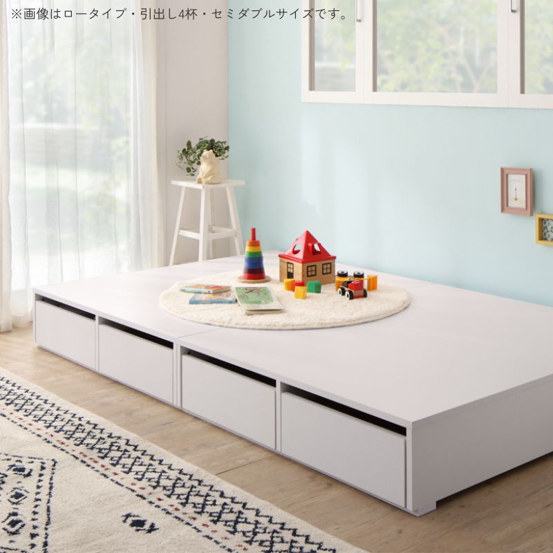 布団で寝られる大容量収納ベッド センペール2 ベッドフレームのみ ロータイプ ひき出し2杯 シングル フレームカラー ホワイト マットレスカラー 組立設置サービス付き